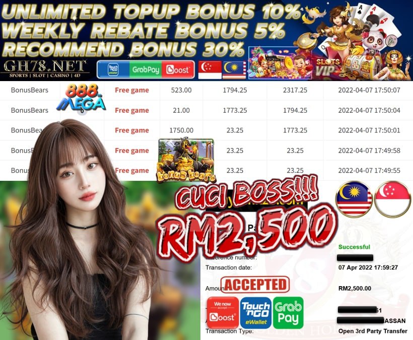 MEGA888 '' BONUS BEARS '' CUCI RM 2,500 ♥