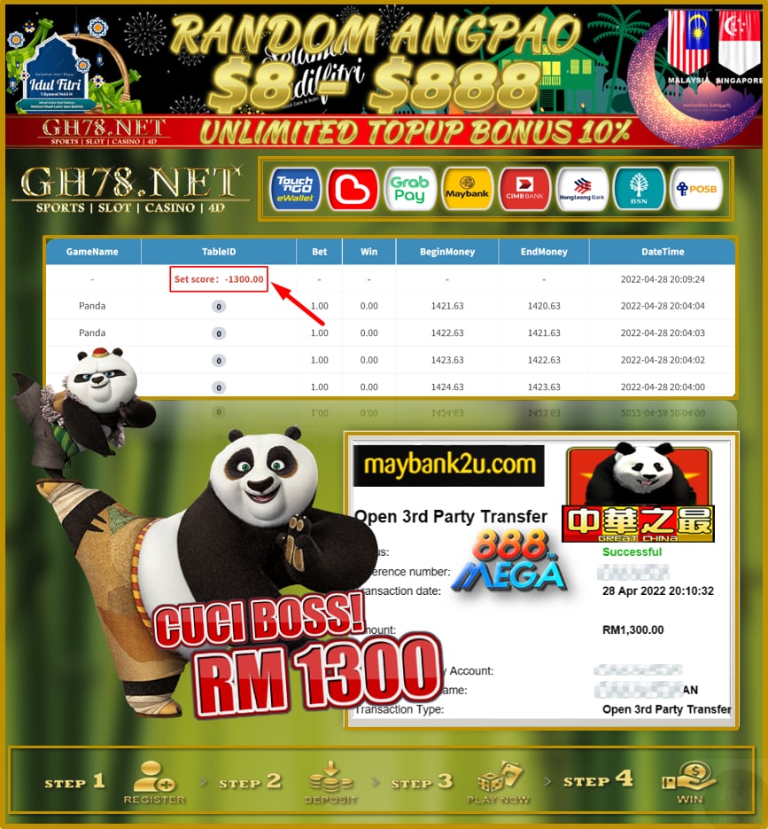 MEGA888 '' PANDA '' CUCI RM 1,300 ♥