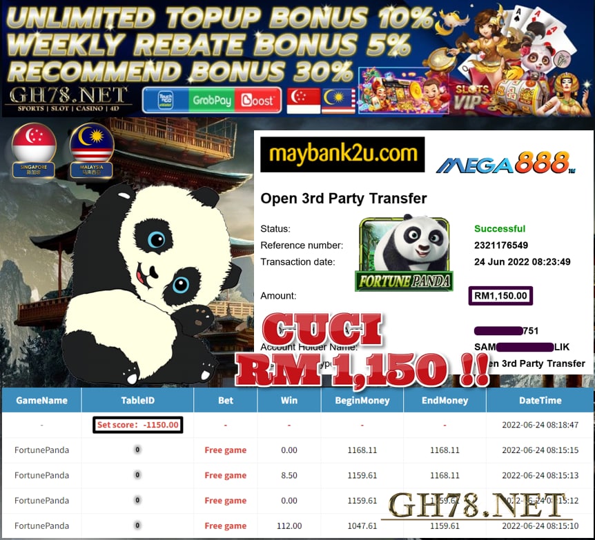 MEGA888 '' FORTUNE PANDA '' CUCI RM1,150 ♥