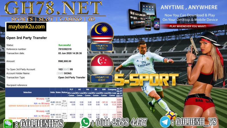 998BET , BETTING BOLA MENANG BESAR HARINI... CUCI RM2800