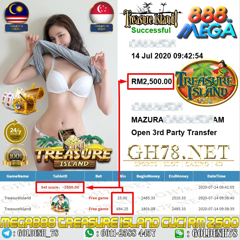 MEGA888 MEMBER MAIN TREASURE ISLAND OUT RM2500