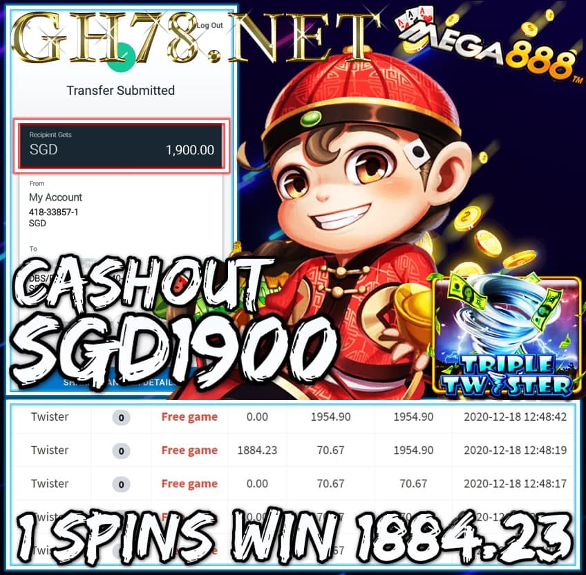 MEMBER PLAY MEGA888 CASHOUT SGD1900 !!!