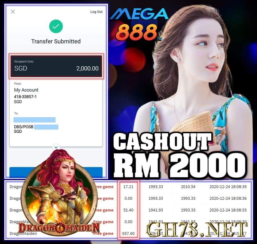 MEMBER PLAY MEGA888 CASHOUT SGD2000 !!