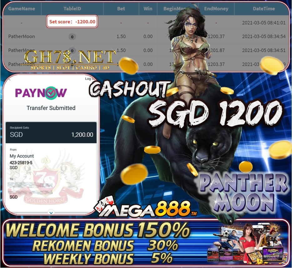 MEGA888 PANTHER MOON GAME CASHOUT SGD1200