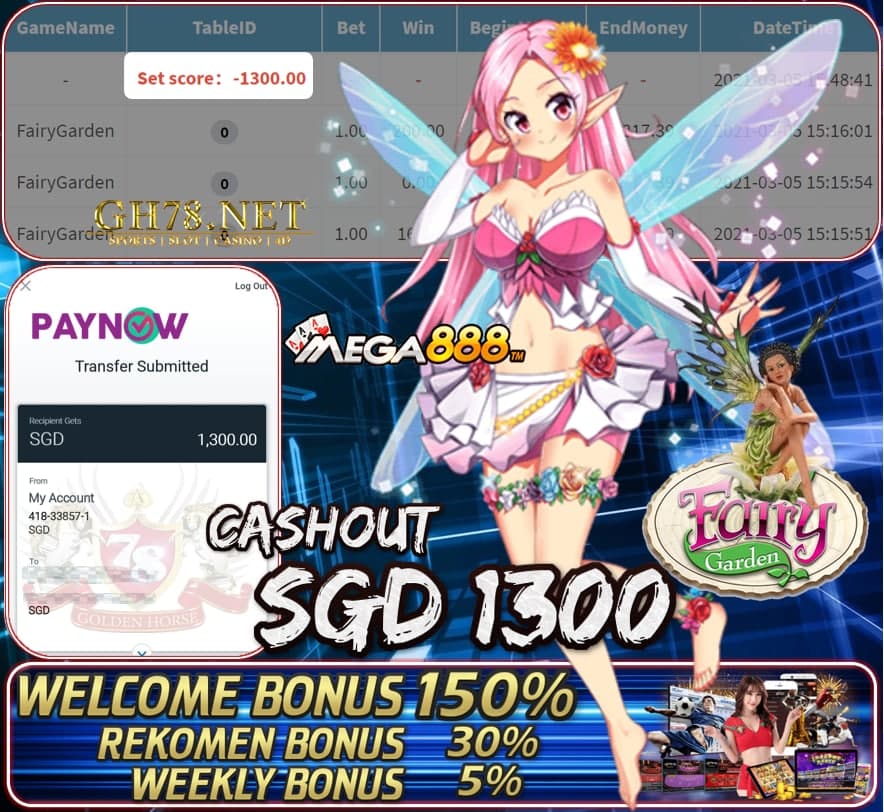 MEGA888 FAIRY GARDEN GAME CASHOUT SGD1300