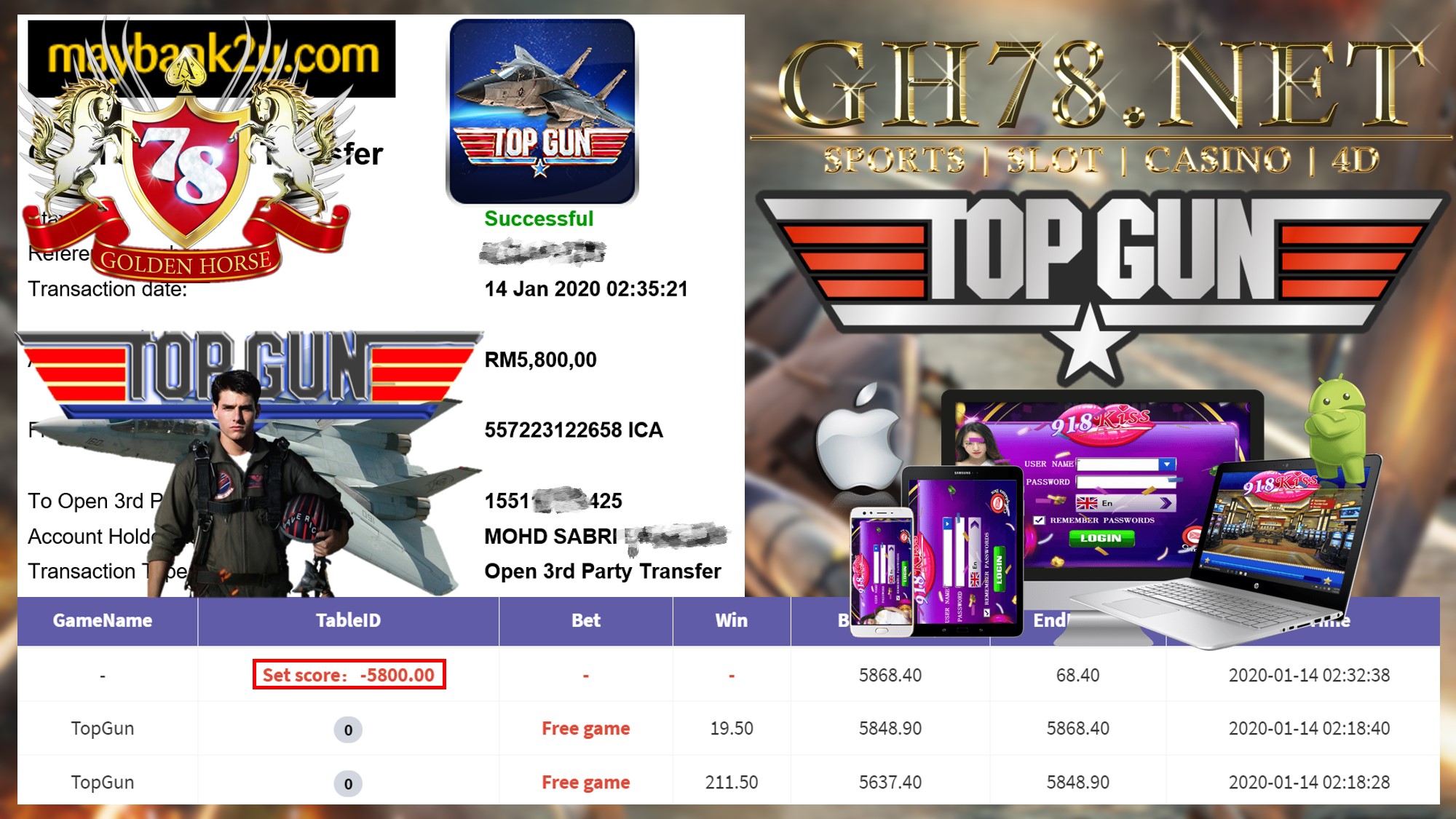 2020 NEW YEAR !!! MEMBER MAIN 918KISS FT.TOPGUN WITHDRAW RM5800 !!!