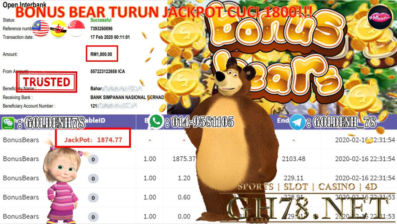 2020 NEW YEAR !!! MEMBER MAIN 918KISS , B0NUS BEAR (JACKPOT) , WITHDRAW RM1800! !